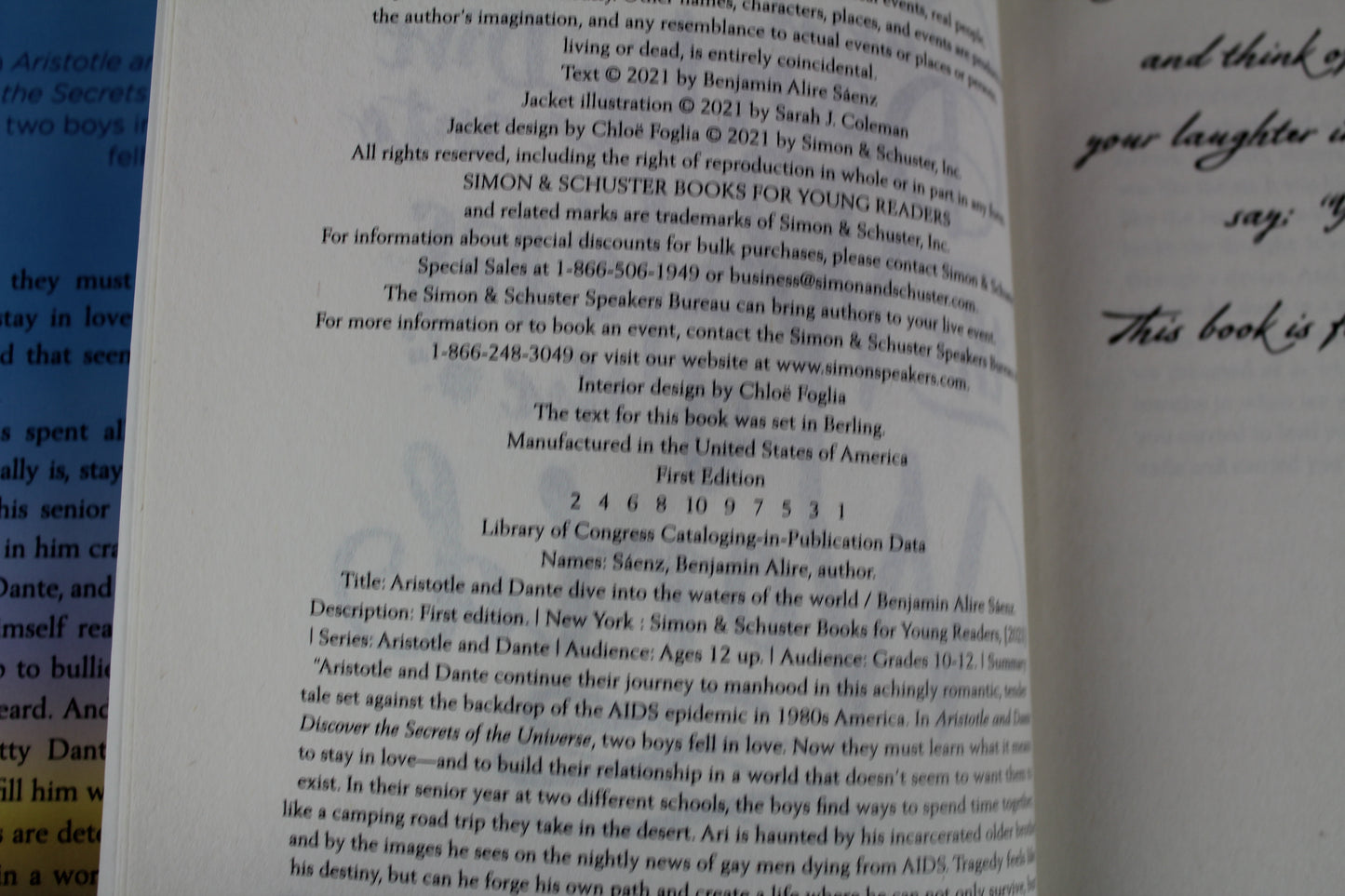 Aristotle and Dante Dive into the Waters of the World by Benjamin Alire Sáenz