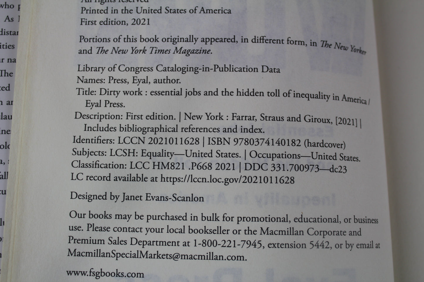 Dirty Work: Essential Jobs and the Hidden Toll of Inequality in America by Eyal Press