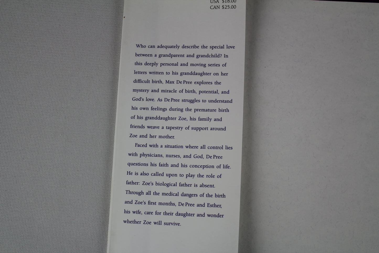 Dear Zoe: Letters to My Miracle Grandchild by Max De Pree
