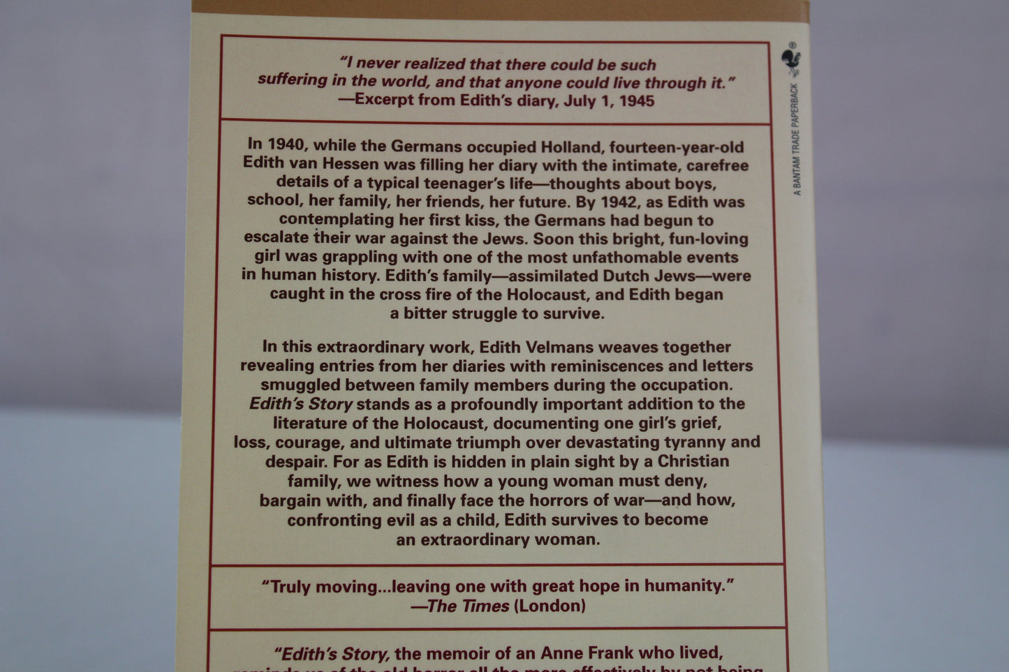 Edith's Story: The True Story of How One Young Girl Survived World War II by Edith Velmans, Hester Velmans