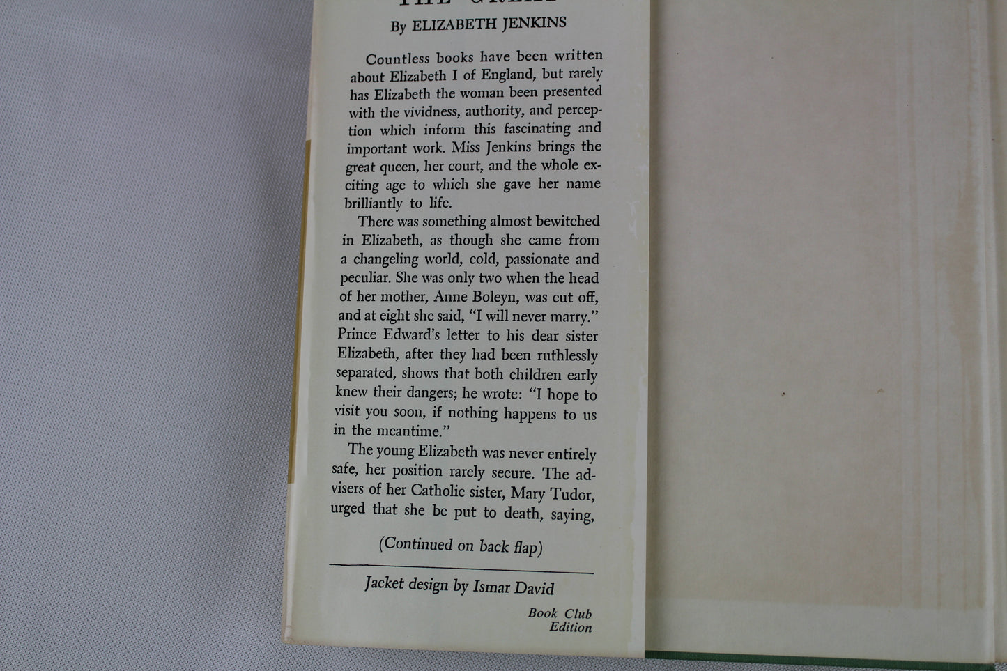 Elizabeth The Great, Biography by Elizabeth Jenkins - 1958 Hardcover~ Book Club