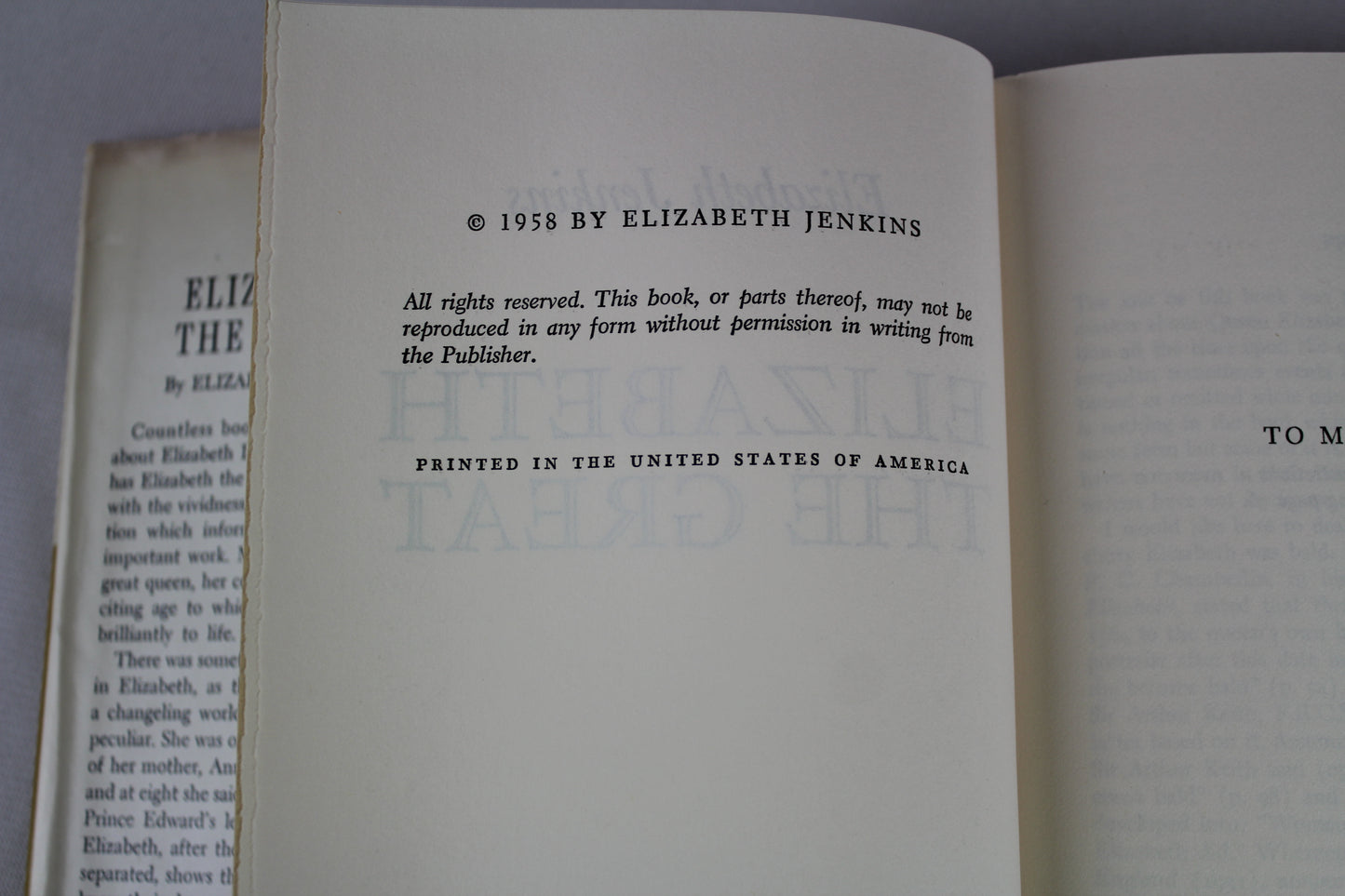 Elizabeth The Great, Biography by Elizabeth Jenkins - 1958 Hardcover~ Book Club