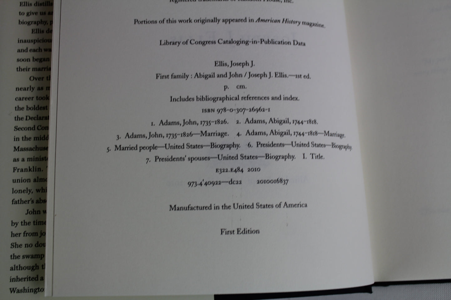 First Family: Abigail and John Adams by Joseph J. Ellis