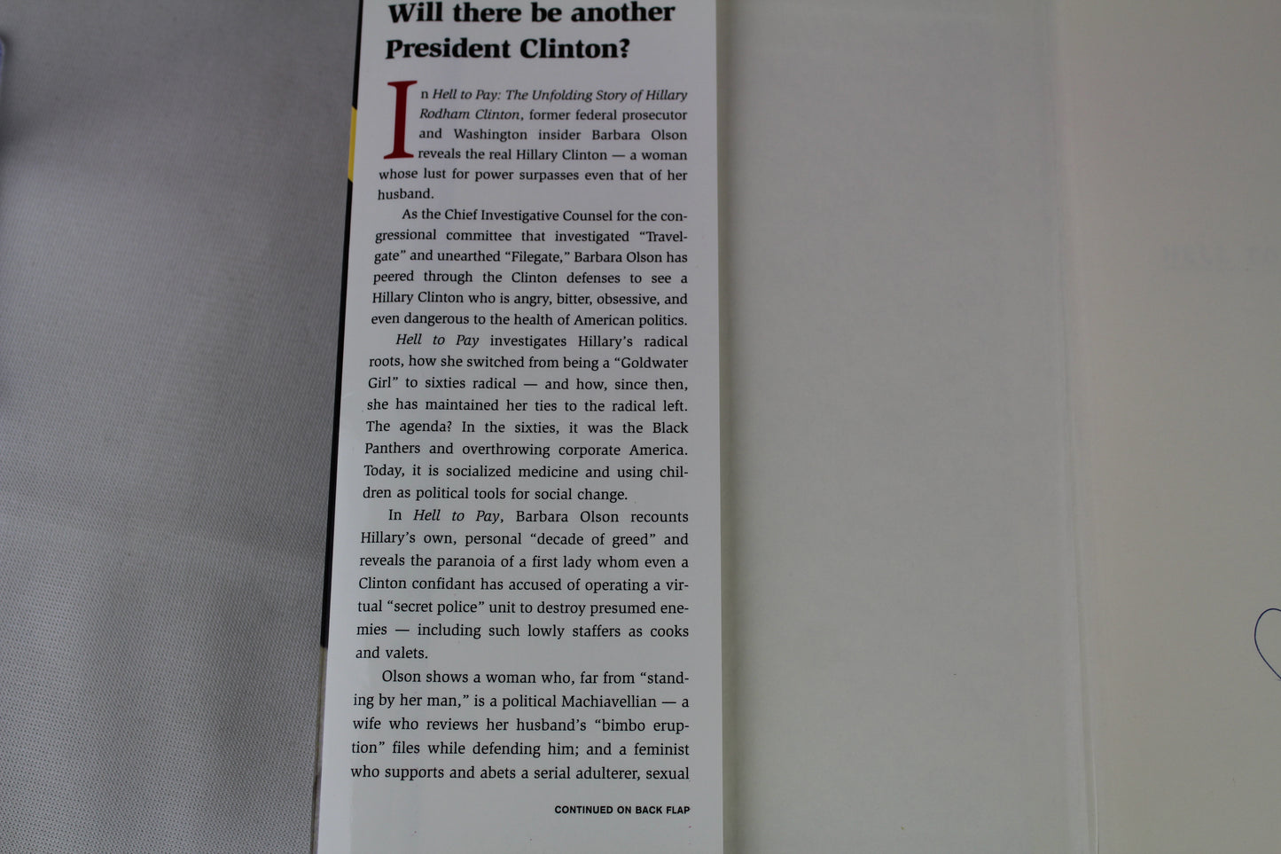 Hell to Pay: The Unfolding Story of Hillary Rodham Clinton by Barbara Olson