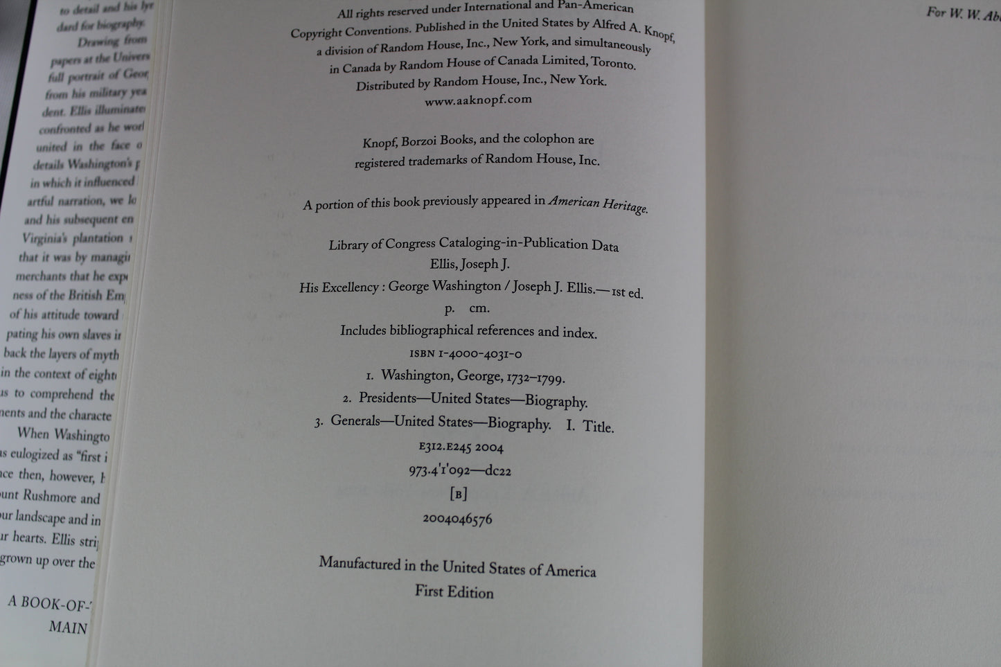 His Excellency: George Washington by Joseph J. Ellis