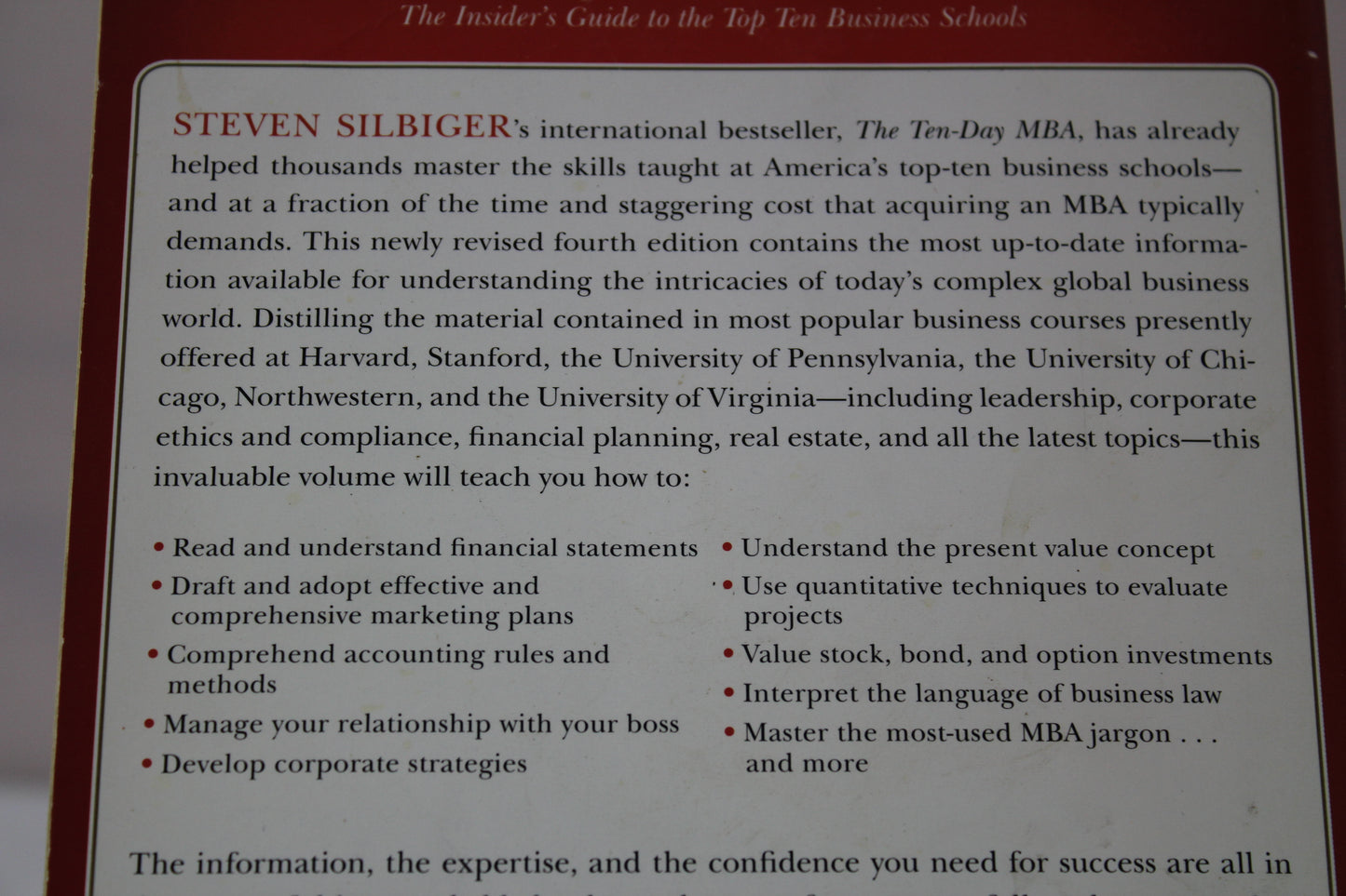 The Ten-Day MBA 4th Ed.: A Step-by-Step Guide to Mastering the Skills Taught In America's Top Business Schools by Steven A Silbiger