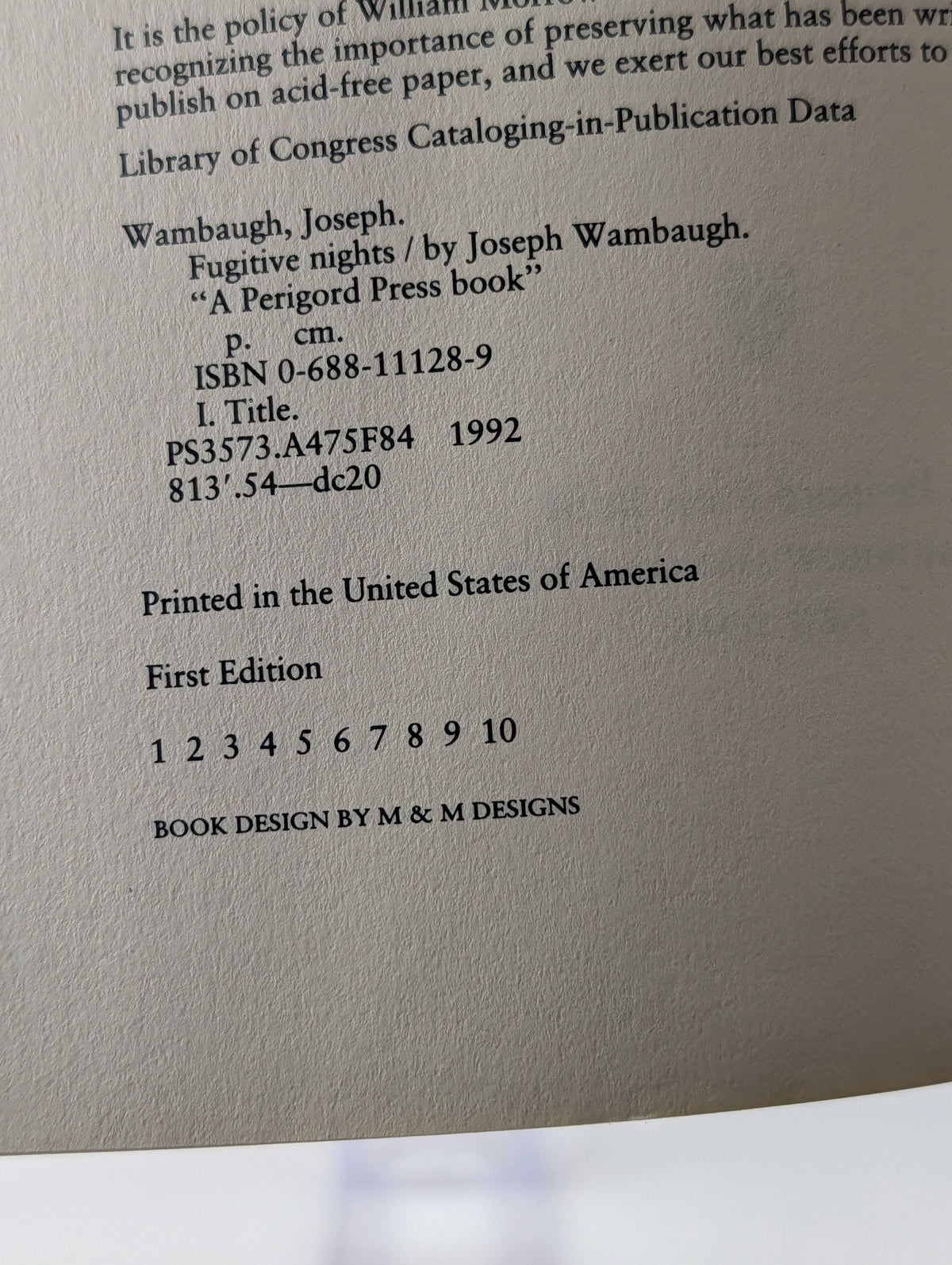 Fugitive Nights by Joseph Wambaugh